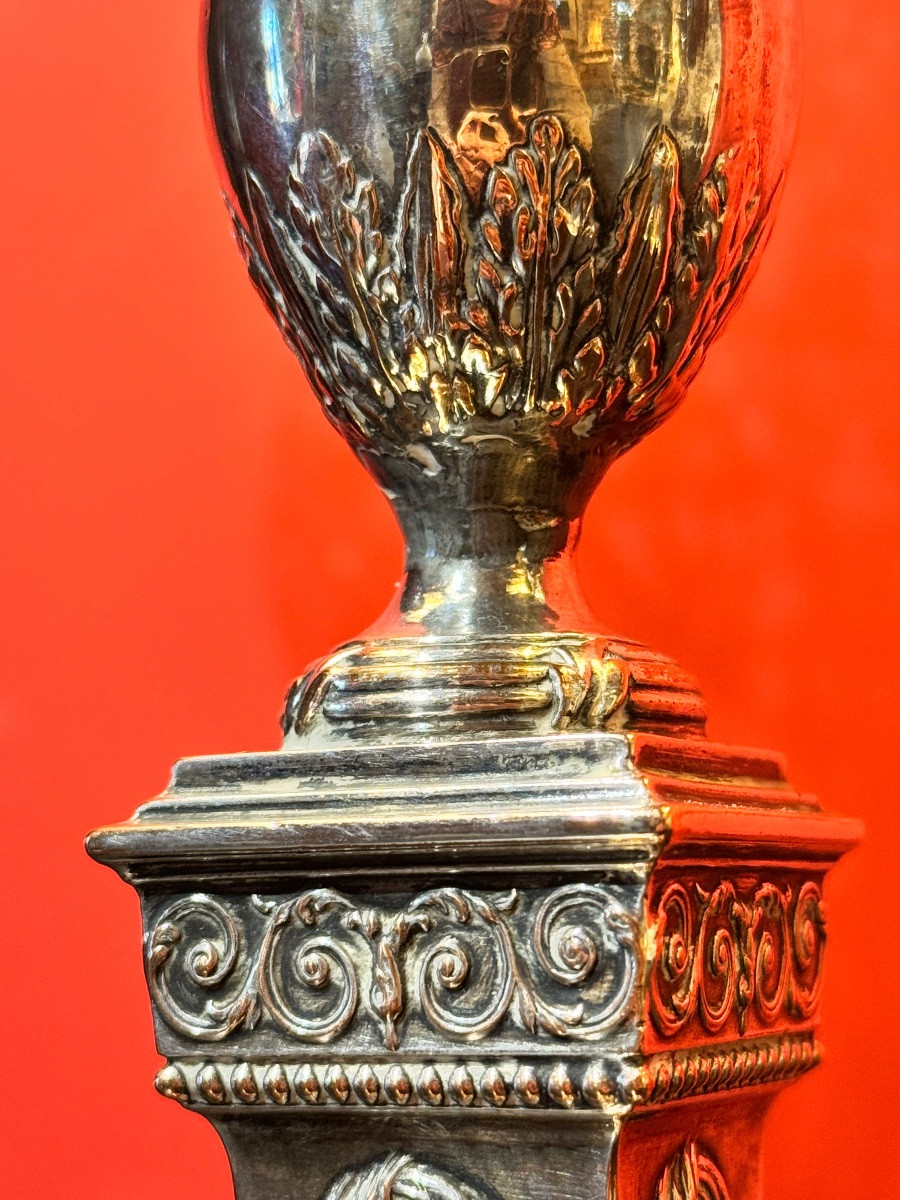 Pair Of Silver-plated Candlesticks, 19th Century-photo-6