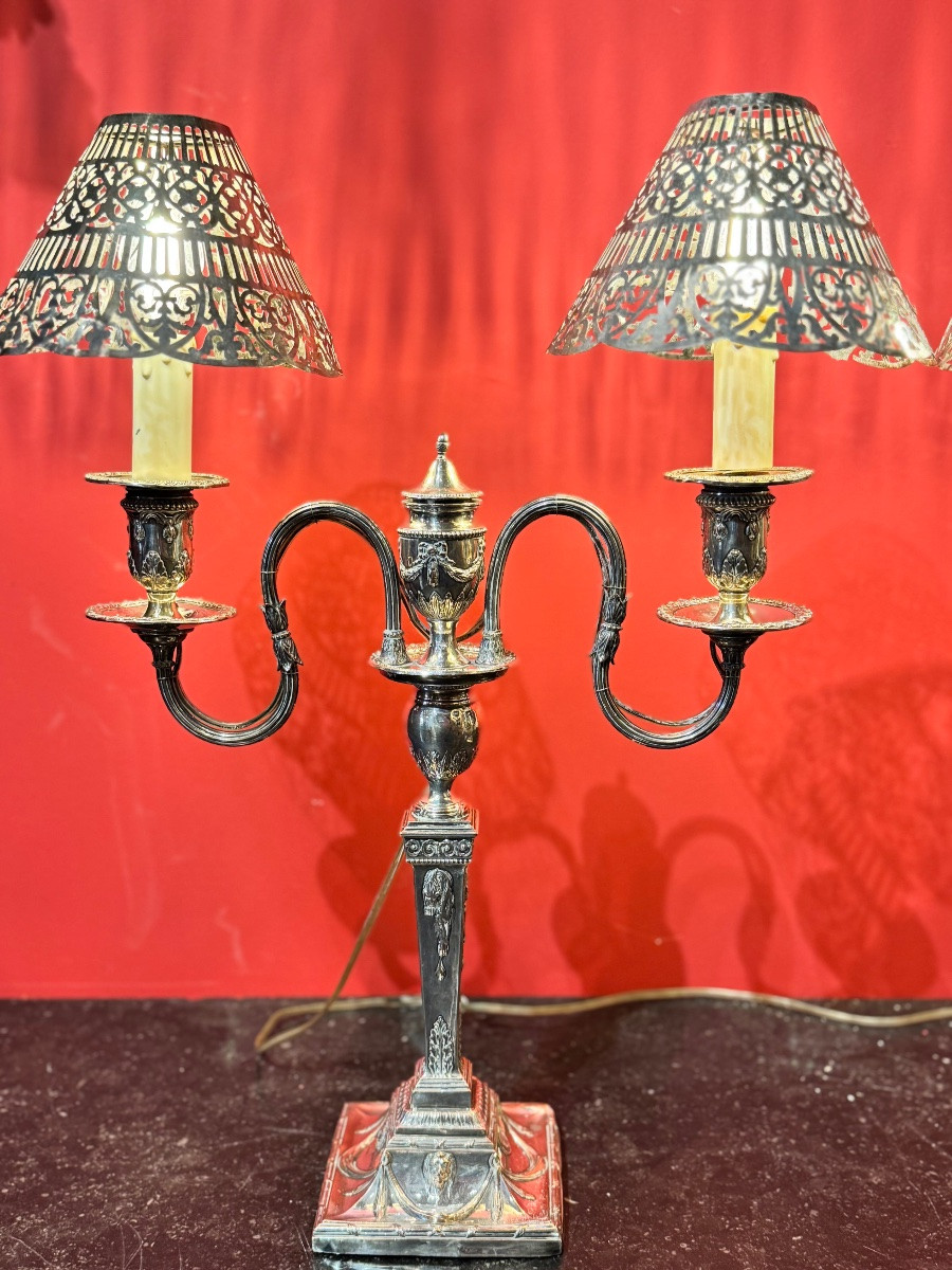 Pair Of Silver-plated Candlesticks, 19th Century-photo-7
