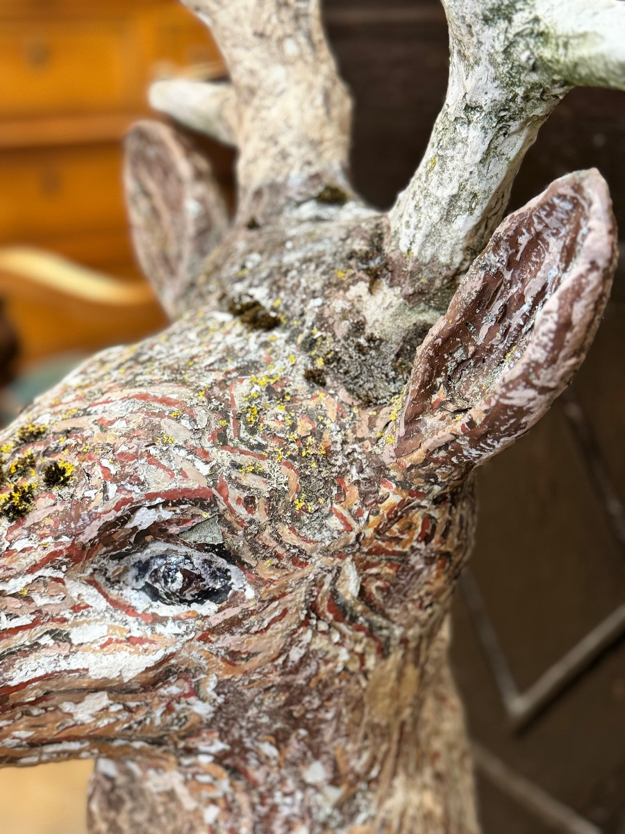 Cerf couché en ciment, sculpture de jardin – XIXᵉ siècle-photo-2