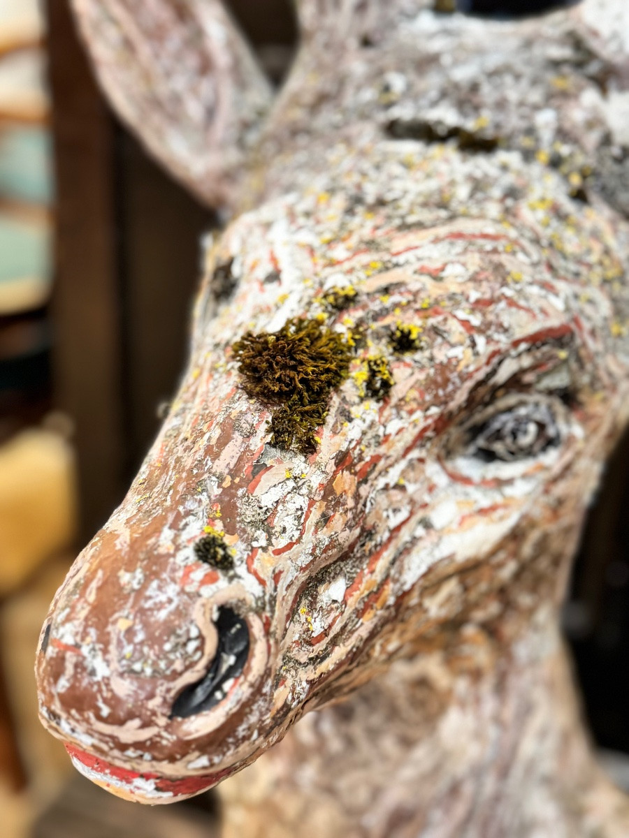 Cerf couché en ciment, sculpture de jardin – XIXᵉ siècle-photo-3