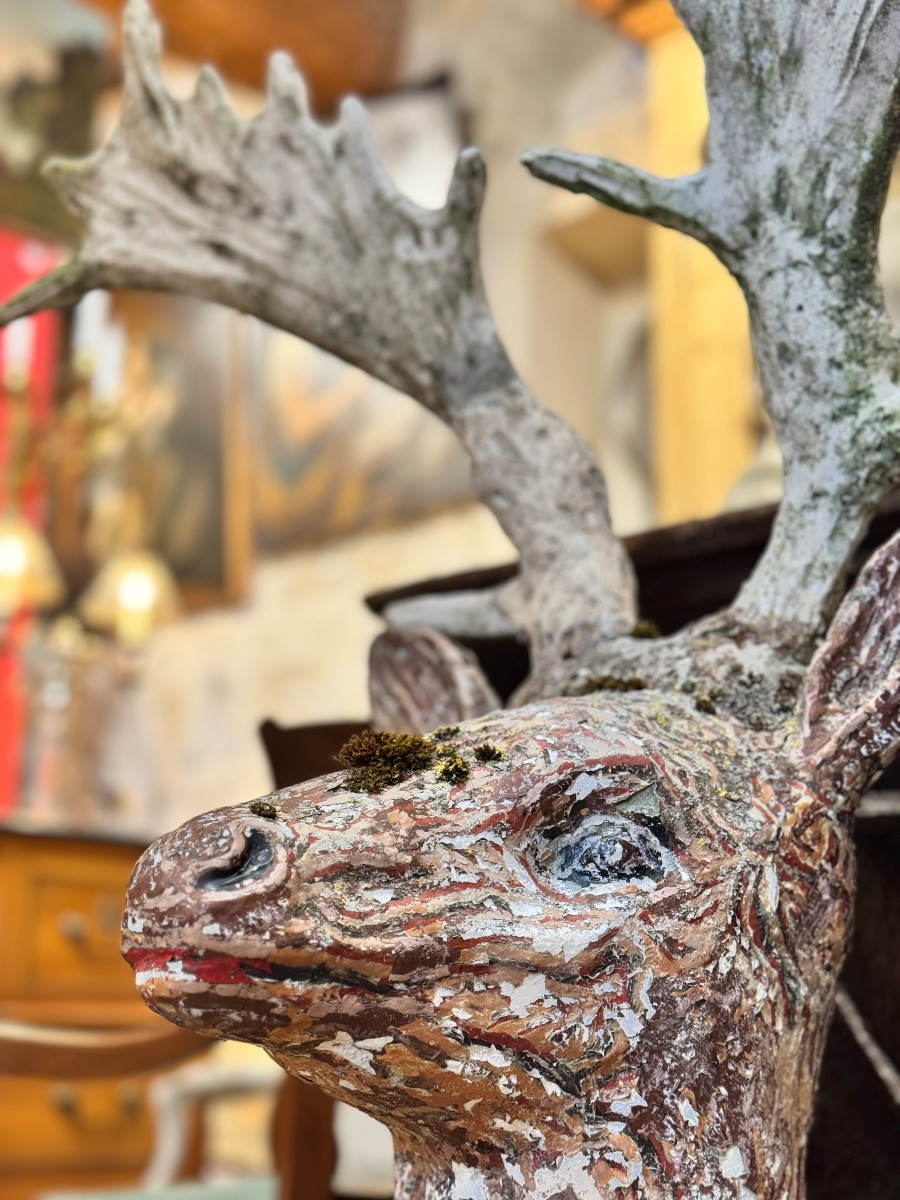 Cerf couché en ciment, sculpture de jardin – XIXᵉ siècle-photo-2