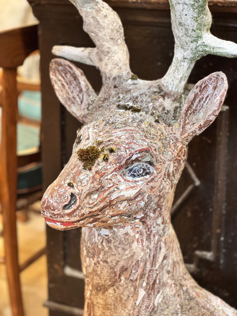 Cerf couché en ciment, sculpture de jardin – XIXᵉ siècle-photo-4