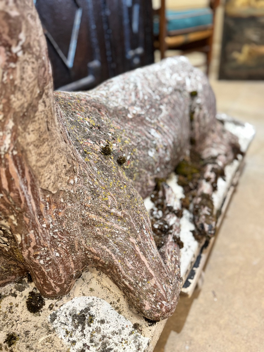 Cerf couché en ciment, sculpture de jardin – XIXᵉ siècle-photo-7