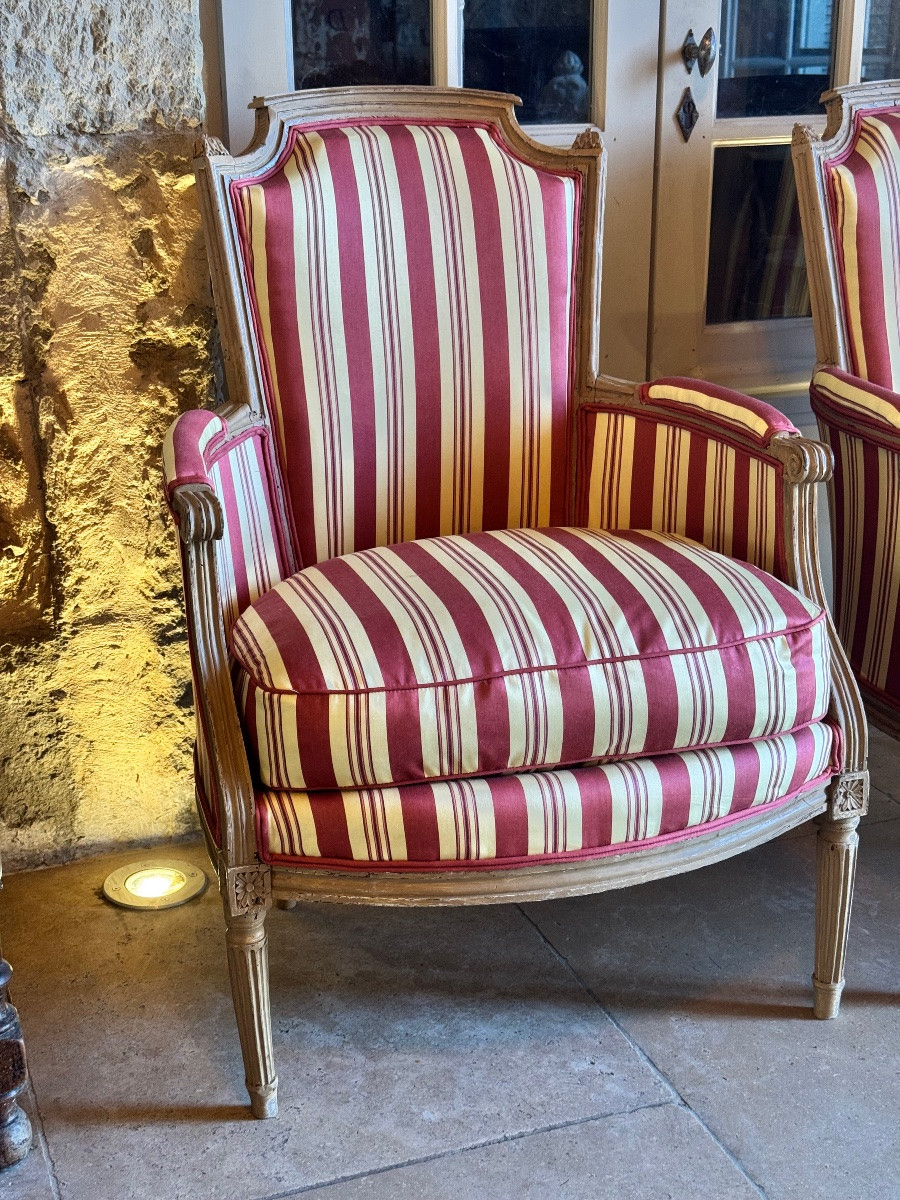 Paire de Bergères Louis XVI – Époque XVIIIe siècle-photo-2