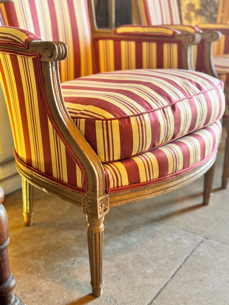 Paire de Bergères Louis XVI – Époque XVIIIe siècle-photo-7