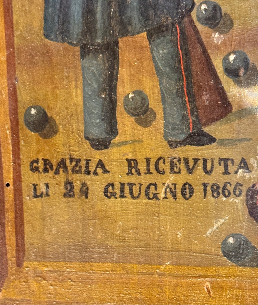 Ex-voto italien du XIXe siècle – Peinture naïve sur bois – daté du 24 juin 1866-photo-2