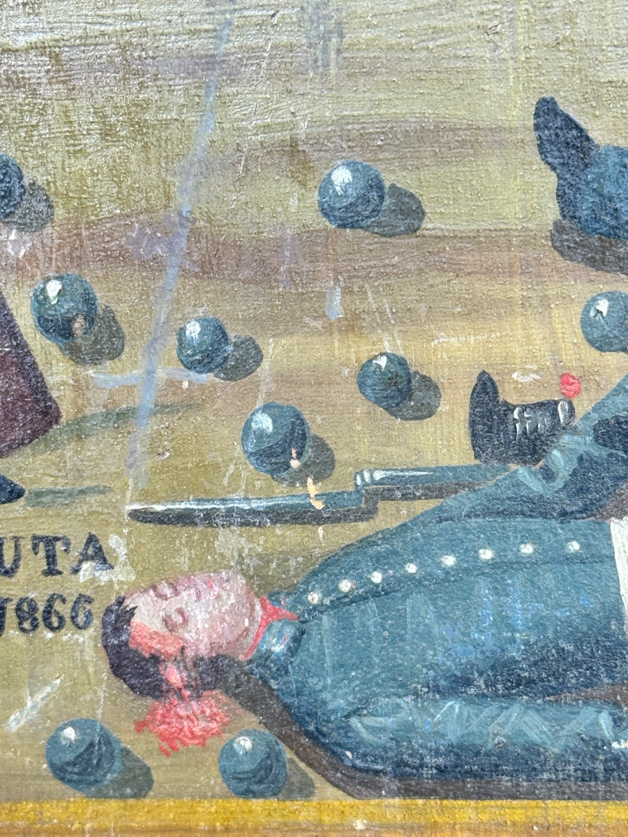 Ex-voto italien du XIXe siècle – Peinture naïve sur bois – daté du 24 juin 1866-photo-3