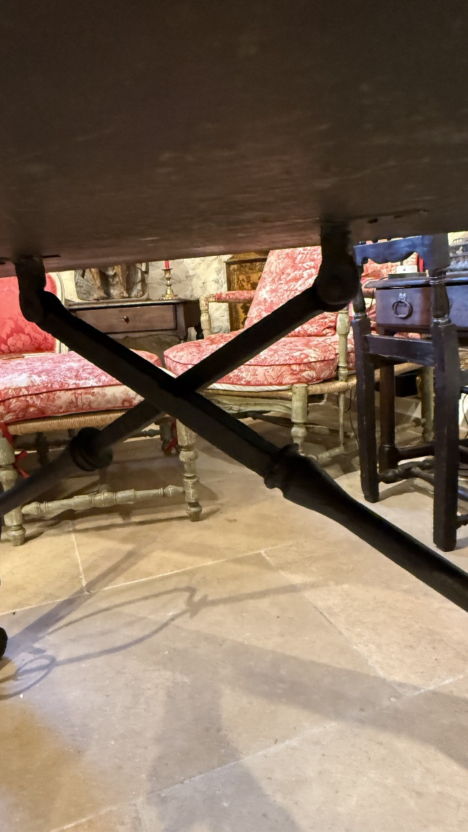 Oak  Table With Shaped Legs And Wrought Iron Stretcher, 17th Century-photo-4