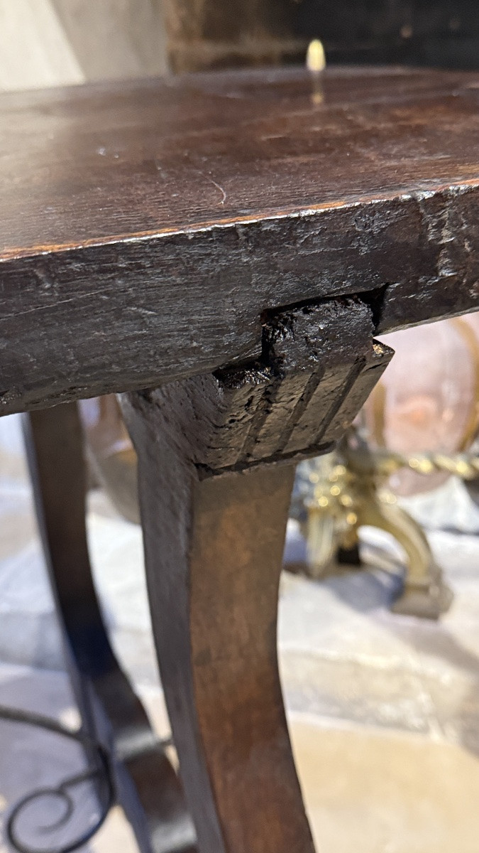 Oak  Table With Shaped Legs And Wrought Iron Stretcher, 17th Century-photo-6
