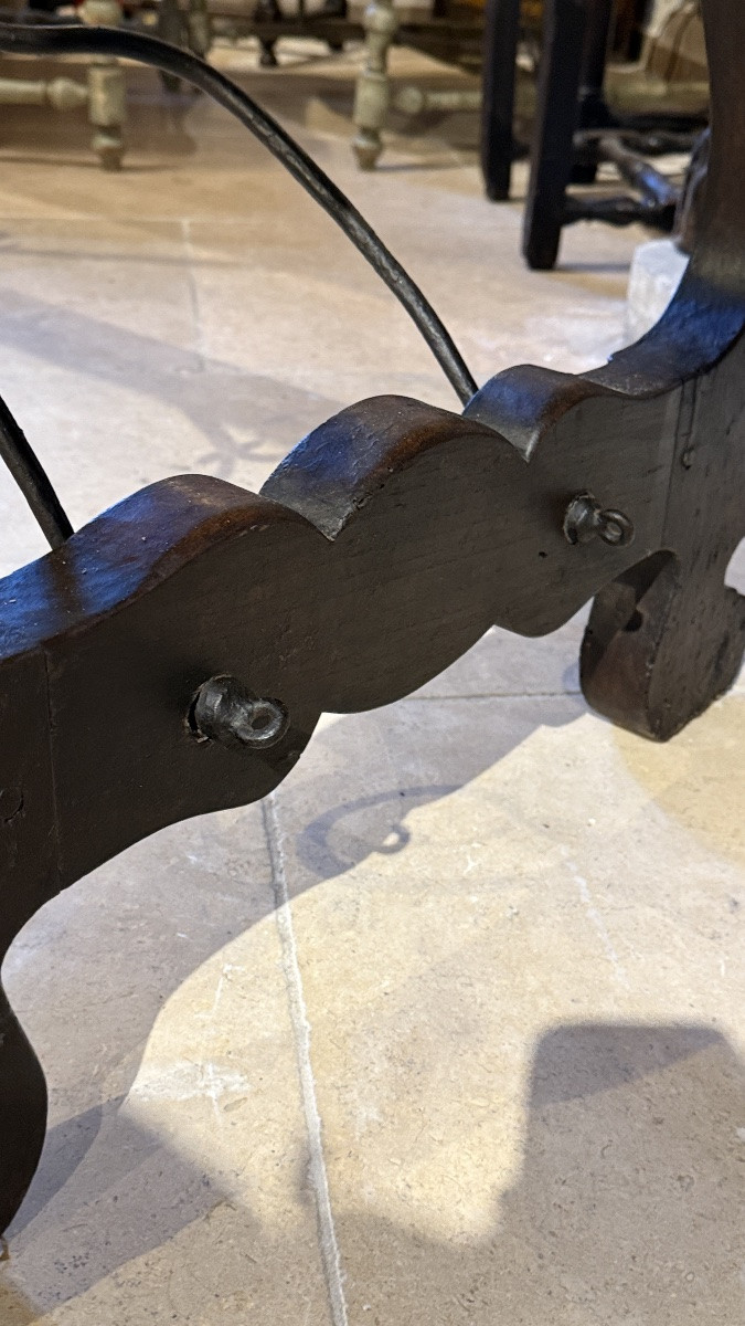 Oak  Table With Shaped Legs And Wrought Iron Stretcher, 17th Century-photo-8