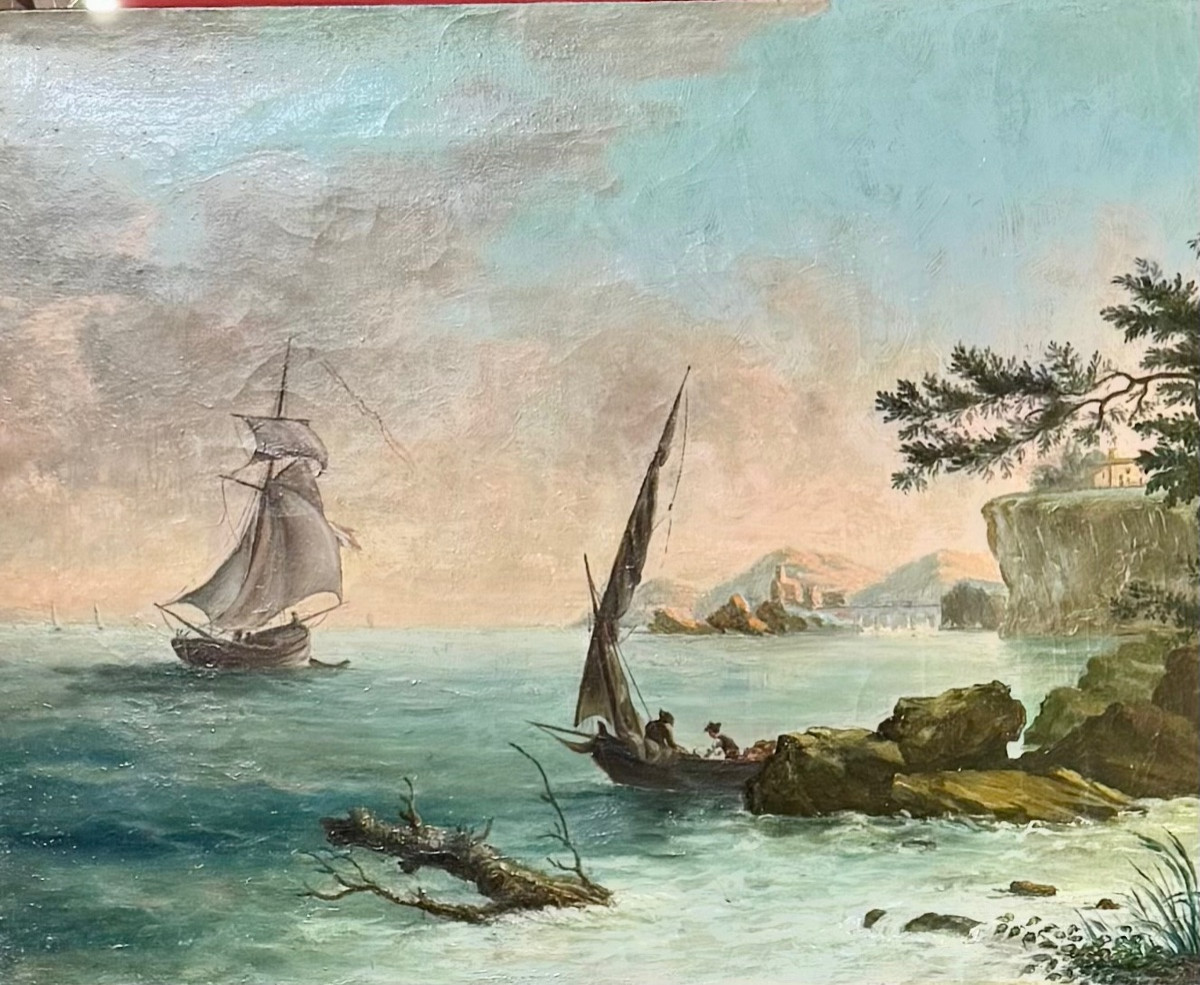 Lecomte Prétextat (Istanbul, 1890s) – Grand paysage romantique aux ruines et scènes de pêche-photo-2