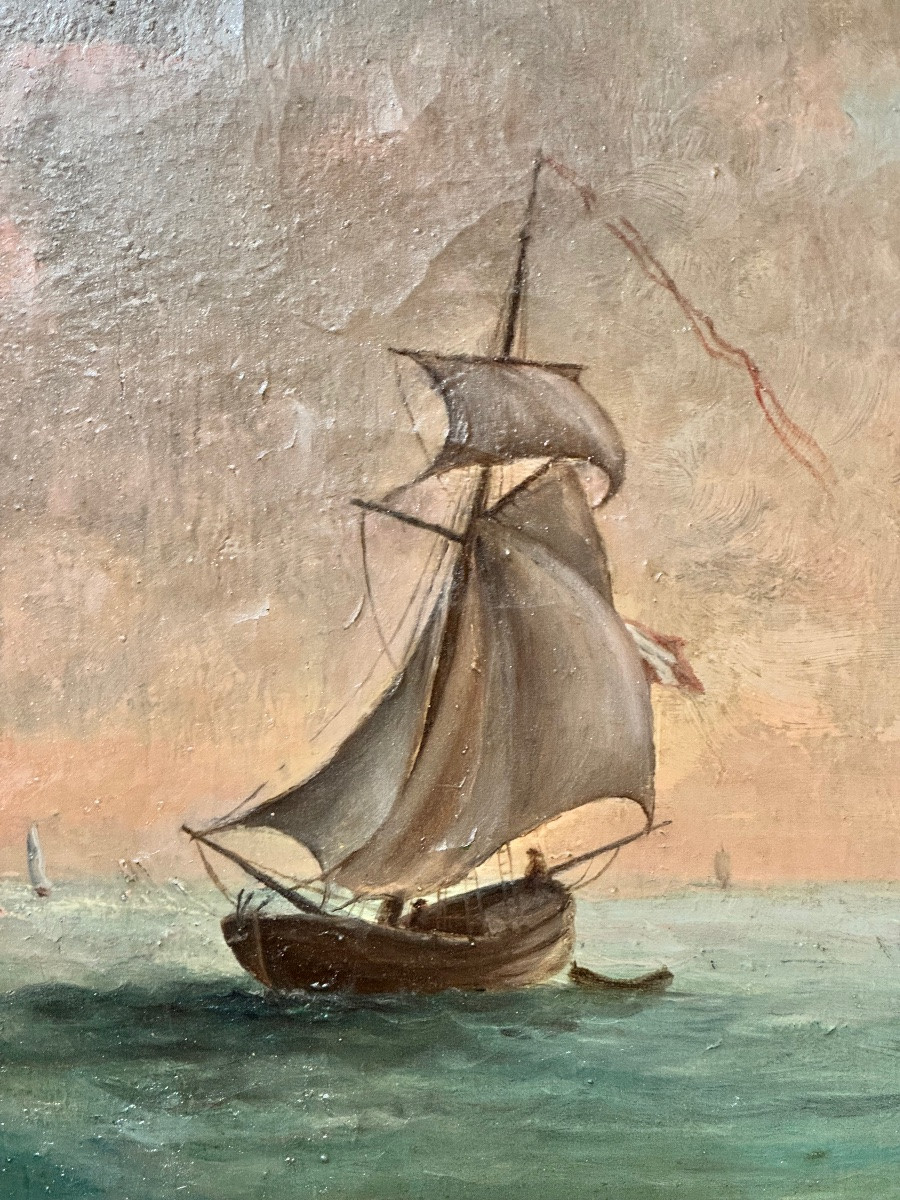 Lecomte Prétextat (Istanbul, 1890s) – Grand paysage romantique aux ruines et scènes de pêche-photo-4