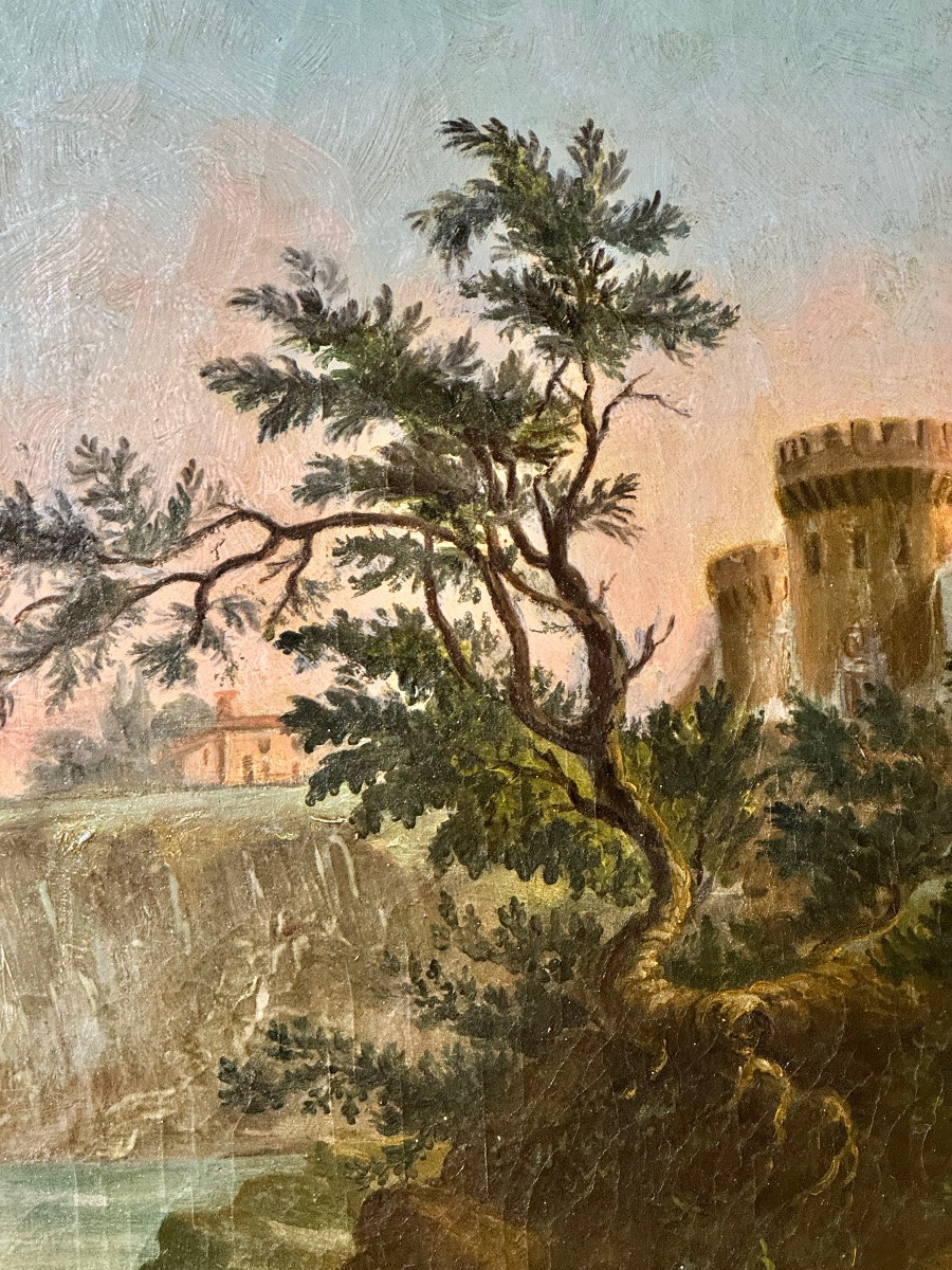 Lecomte Prétextat (Istanbul, 1890s) – Grand paysage romantique aux ruines et scènes de pêche-photo-2