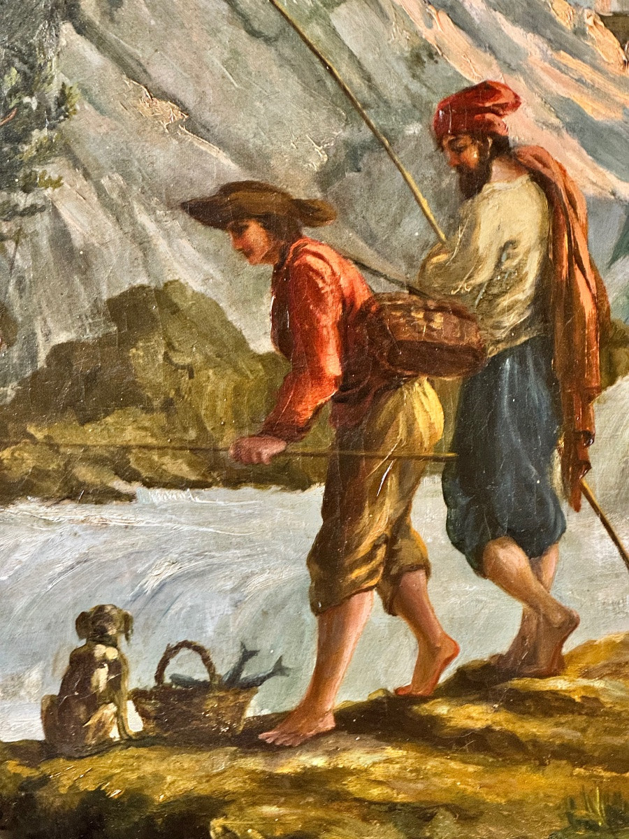 Lecomte Prétextat (Istanbul, 1890s) – Grand paysage romantique aux ruines et scènes de pêche-photo-3