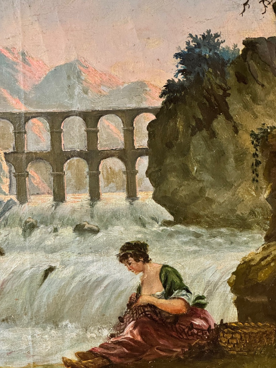 Lecomte Prétextat (Istanbul, 1890s) – Grand paysage romantique aux ruines et scènes de pêche-photo-4