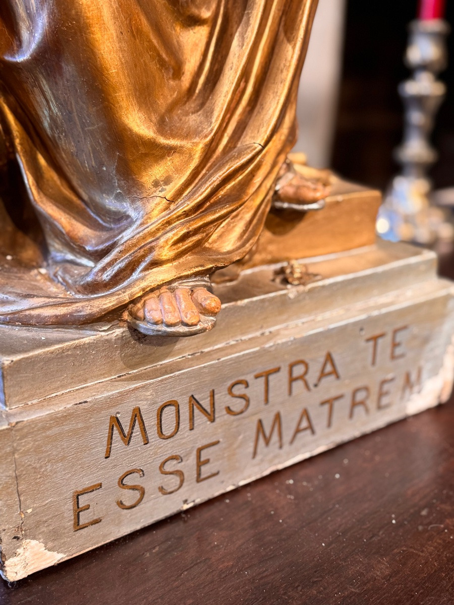 Virgin And Child, 19th Century, Gilt And Silvered Papier-mâché – “monstra Te Esse Matrem”-photo-3