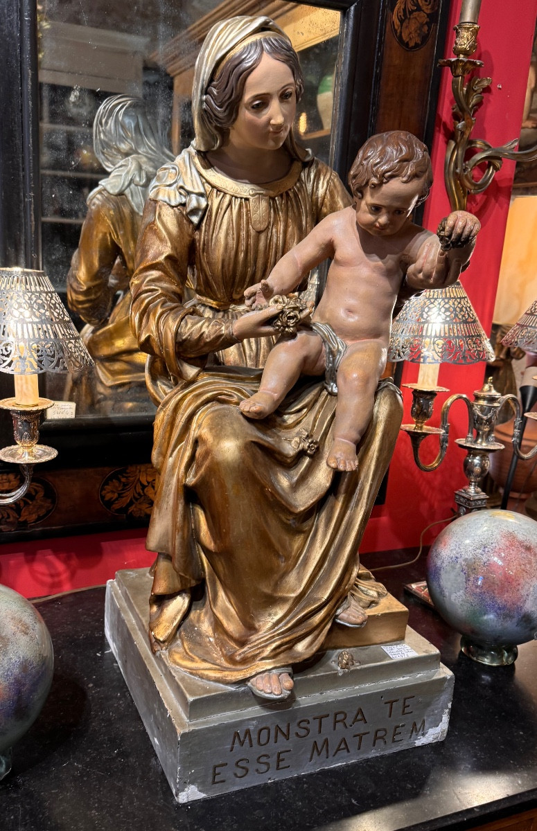 Virgin And Child, 19th Century, Gilt And Silvered Papier-mâché – “monstra Te Esse Matrem”-photo-8