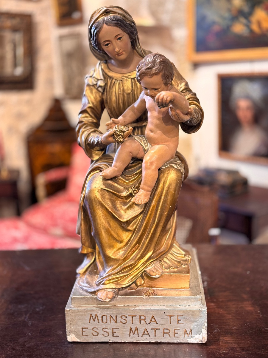 Virgin And Child, 19th Century, Gilt And Silvered Papier-mâché – “monstra Te Esse Matrem”