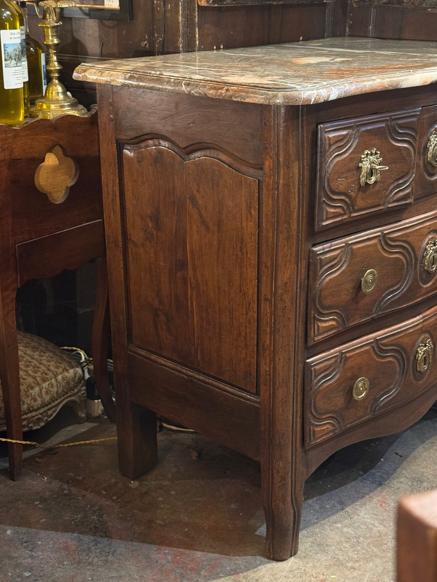 Small Louis XV Walnut Commode With Marble Top, 18th Century-photo-2