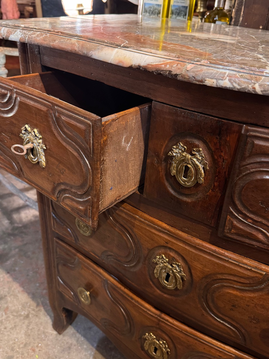 Small Louis XV Walnut Commode With Marble Top, 18th Century-photo-4