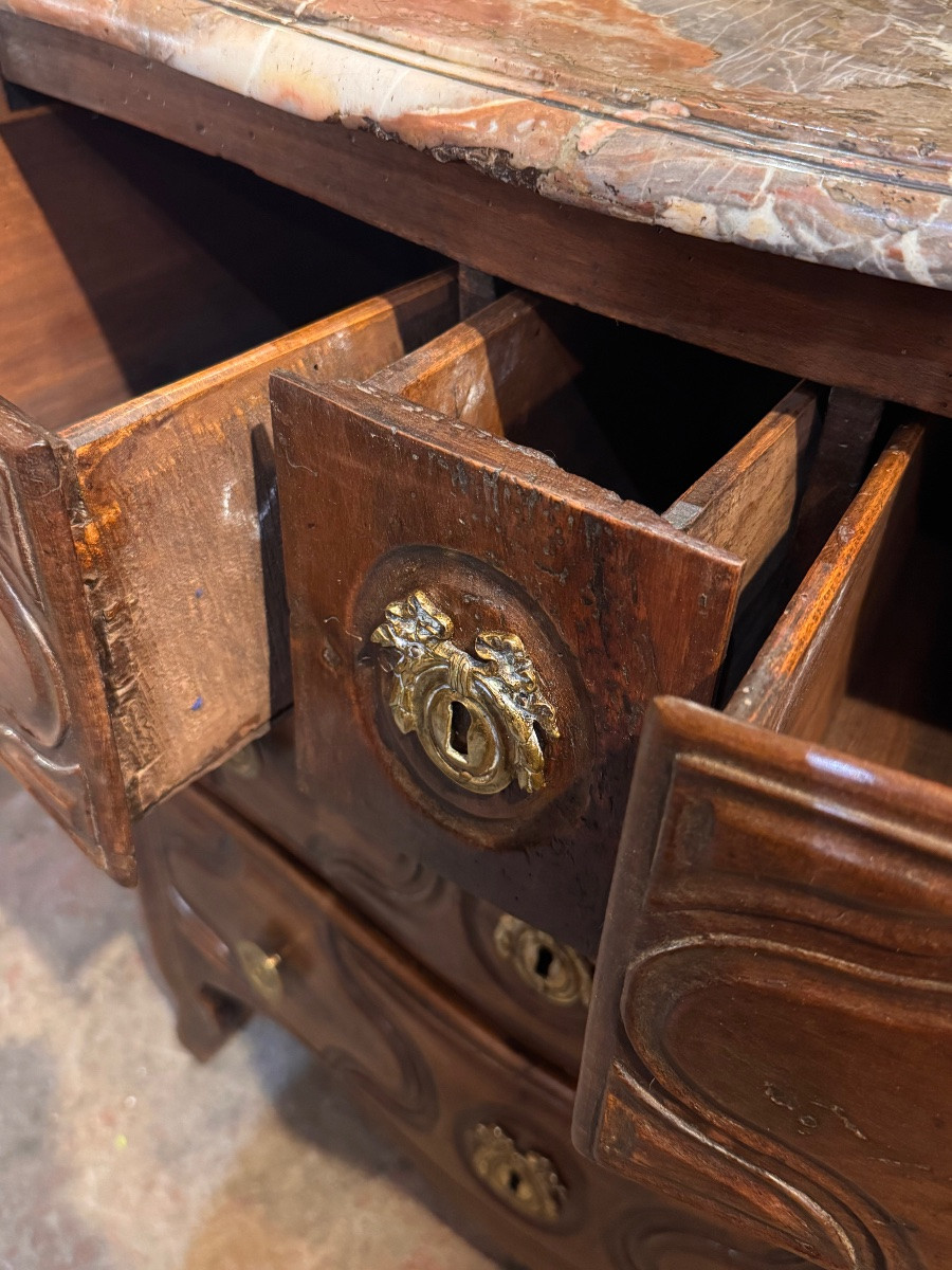 Small Louis XV Walnut Commode With Marble Top, 18th Century-photo-2