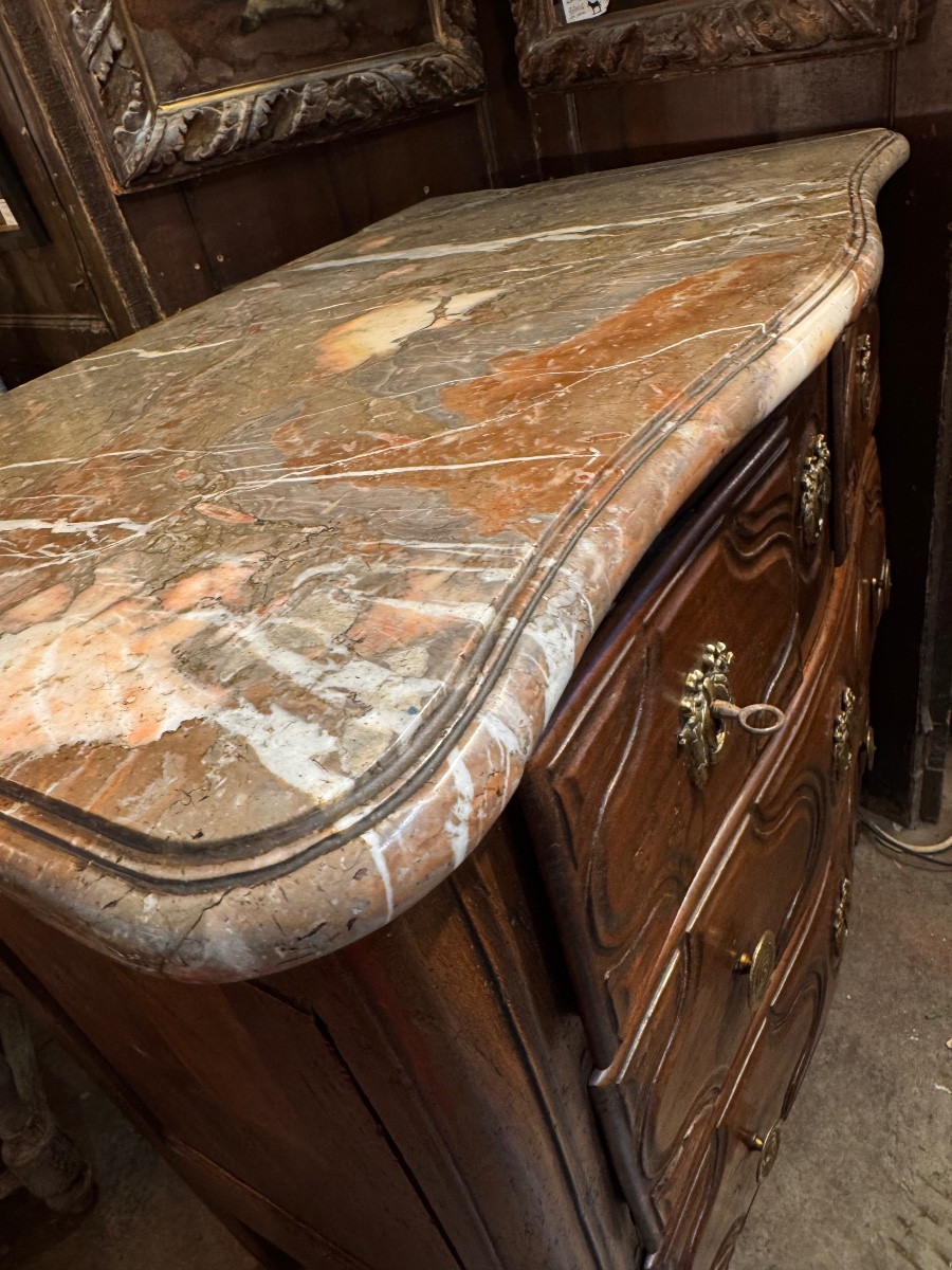 Small Louis XV Walnut Commode With Marble Top, 18th Century-photo-8