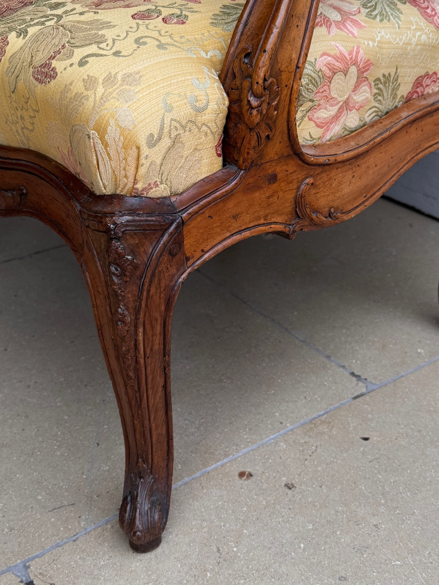 Regency Style Armchair In Carved Walnut, 18th Century Spirit-photo-3