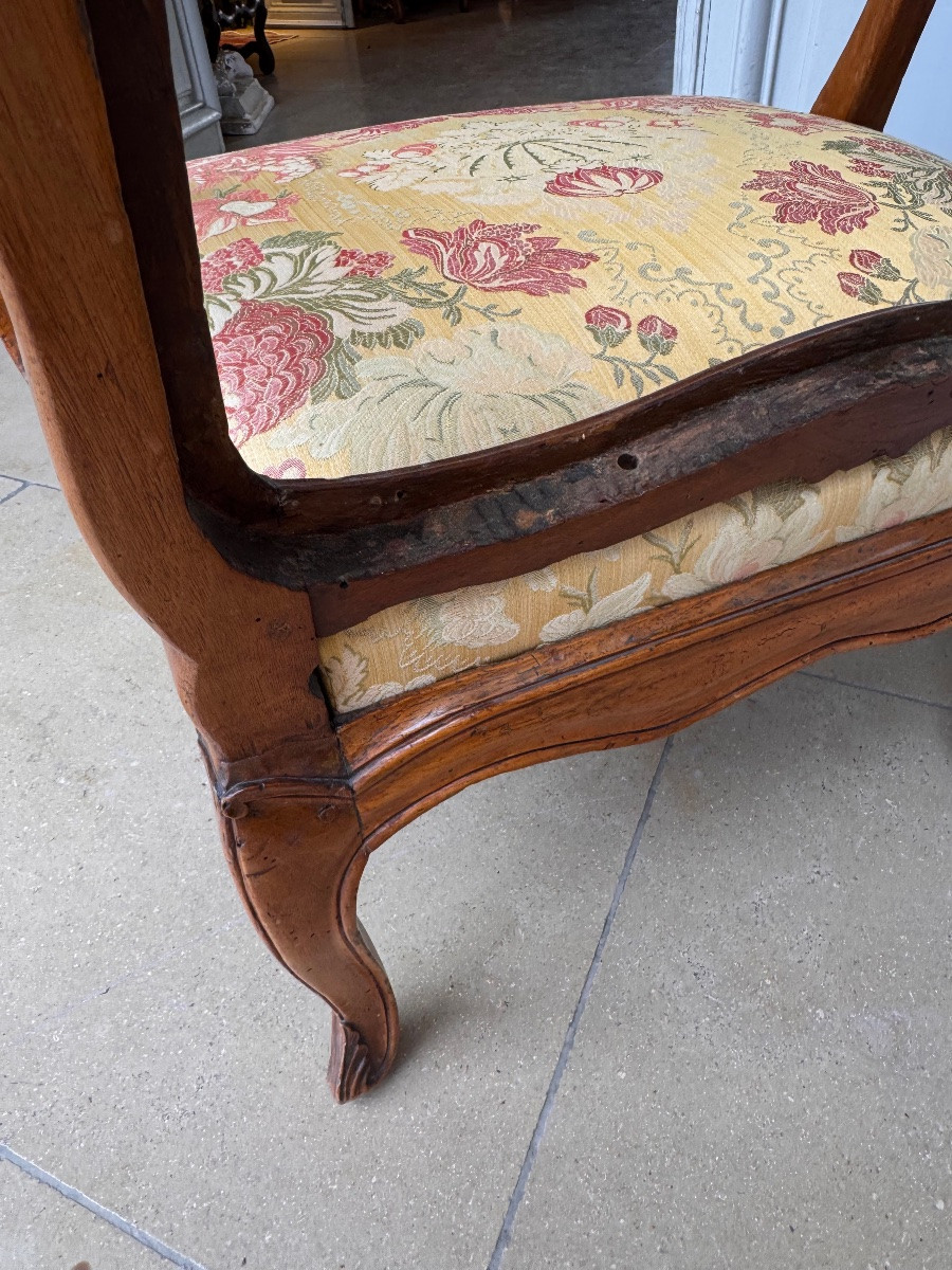 Regency Style Armchair In Carved Walnut, 18th Century Spirit-photo-4