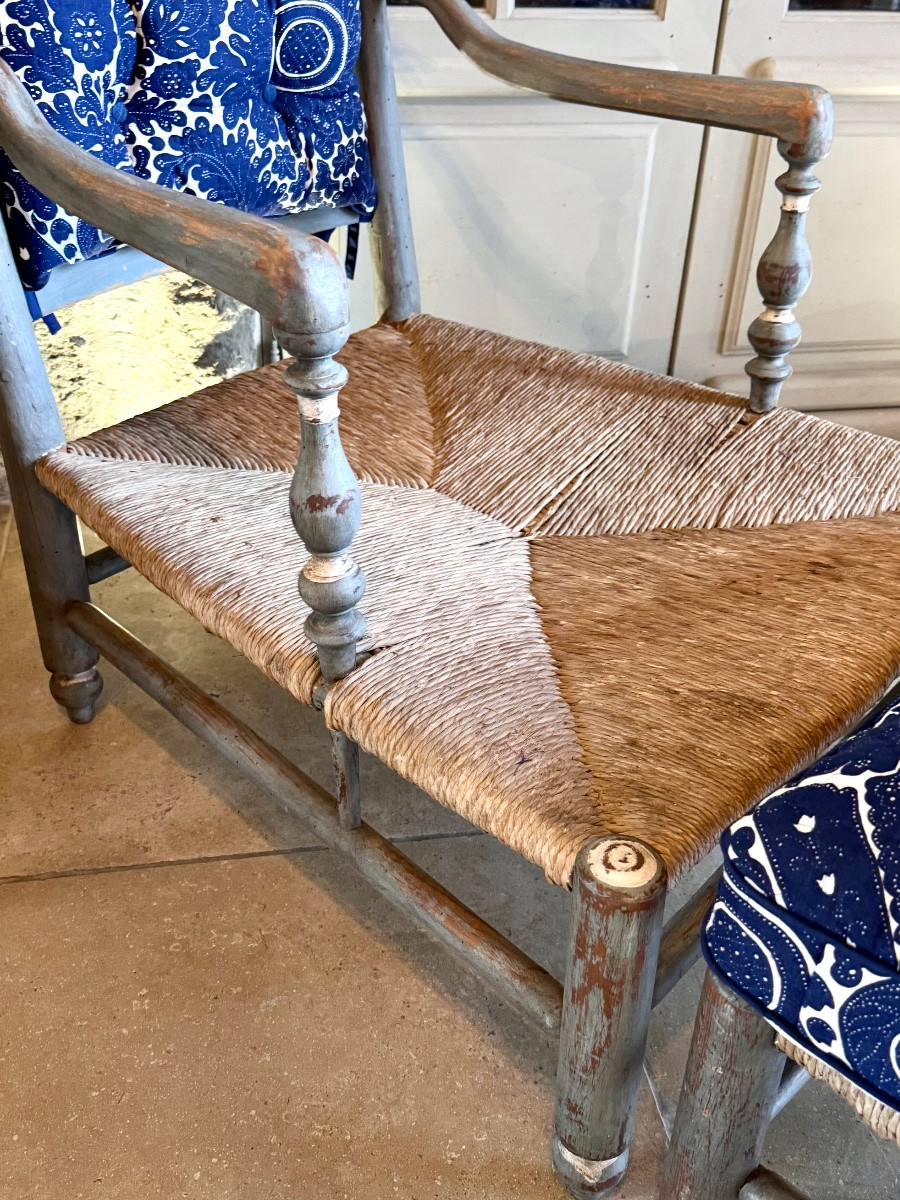 Chaise longue paillée et peinte d’époque XVIIIᵉ siècle, Provence – avec tabouret -photo-5