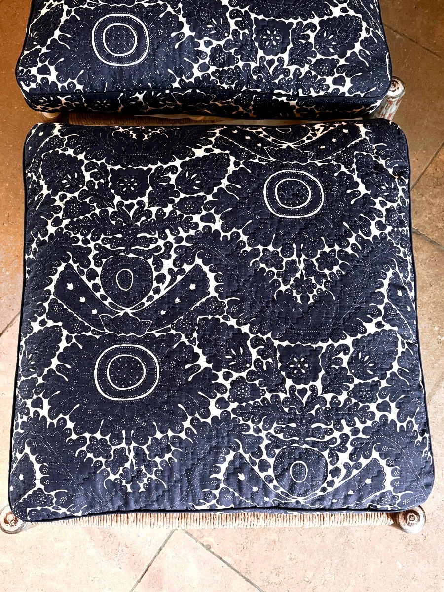 Chaise longue paillée et peinte d’époque XVIIIᵉ siècle, Provence – avec tabouret -photo-7