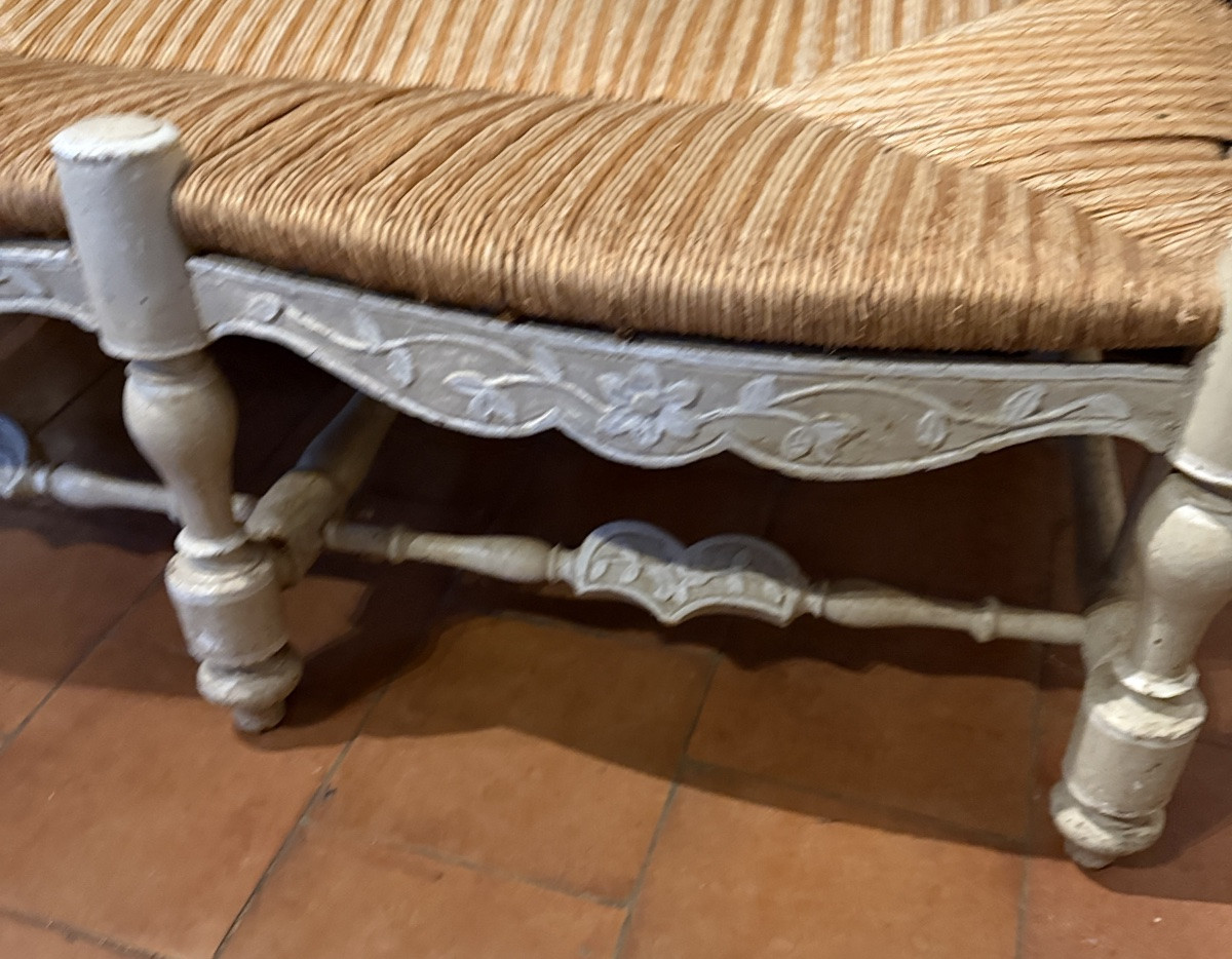 Rare 18th-century Provençal Straw Bench – Known As A “radassier” – With Straw And Gold Paint-photo-1