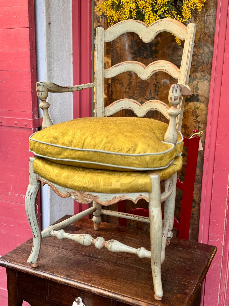 Petit fauteuil provençal Louis XV, bois laqué, XVIIIᵉ siècle-photo-8