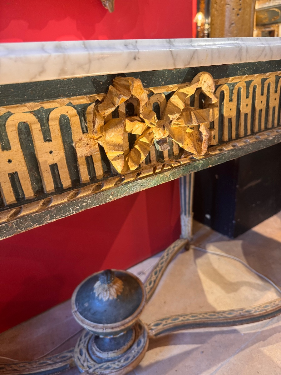 Console aixoise d’époque Louis XVI en bois sculpté et laqué, XVIIIe siècle-photo-2