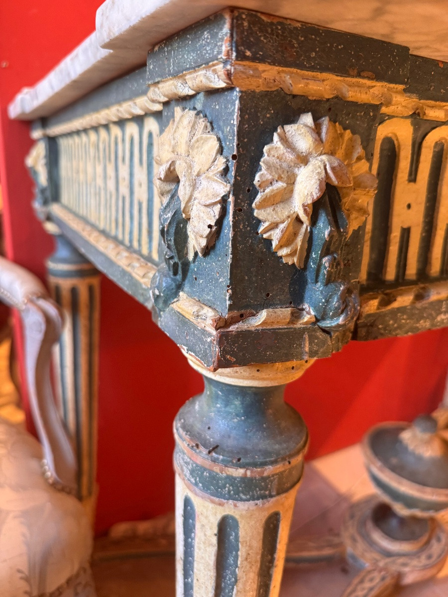 Console aixoise d’époque Louis XVI en bois sculpté et laqué, XVIIIe siècle-photo-3