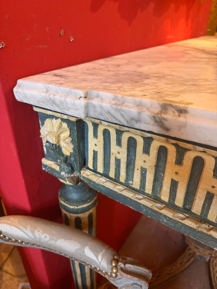 Console aixoise d’époque Louis XVI en bois sculpté et laqué, XVIIIe siècle-photo-4