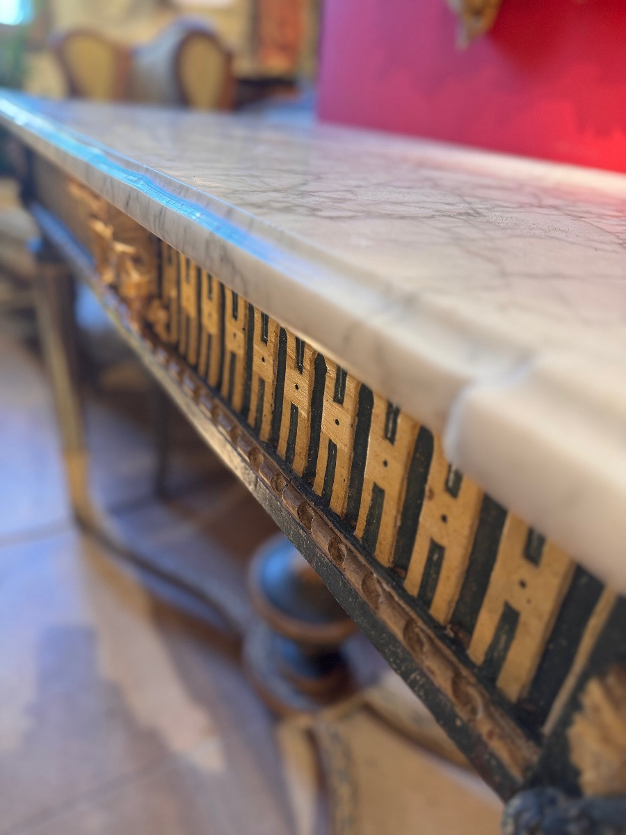 Console aixoise d’époque Louis XVI en bois sculpté et laqué, XVIIIe siècle-photo-1