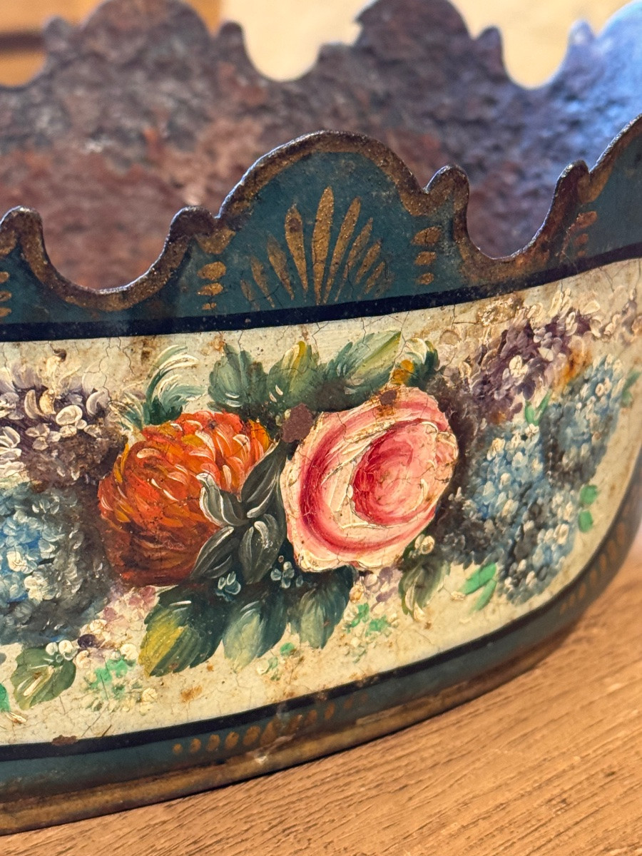 Verrière de table en tôle peinte à décor floral – -photo-2