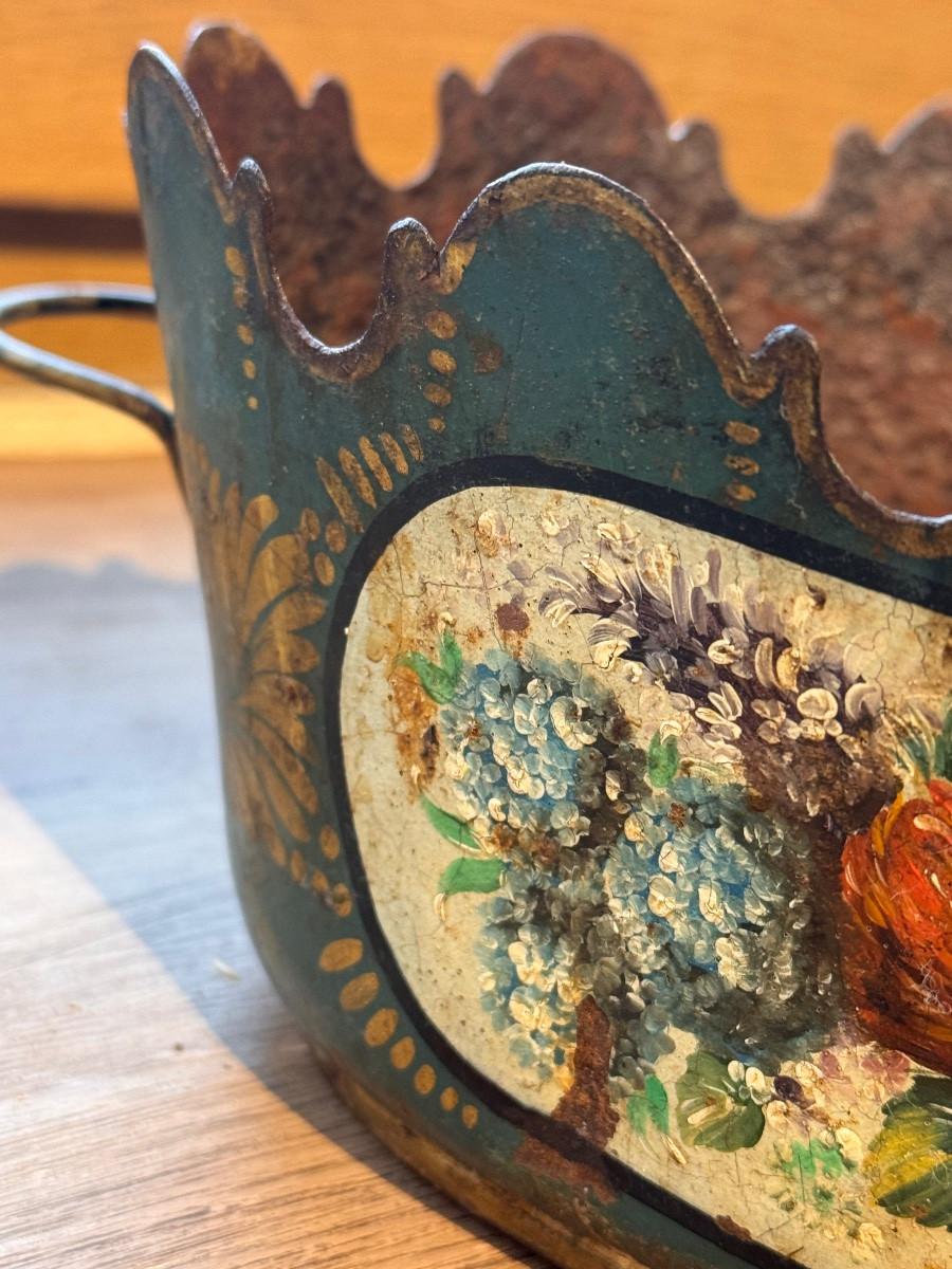 Verrière de table en tôle peinte à décor floral – -photo-4