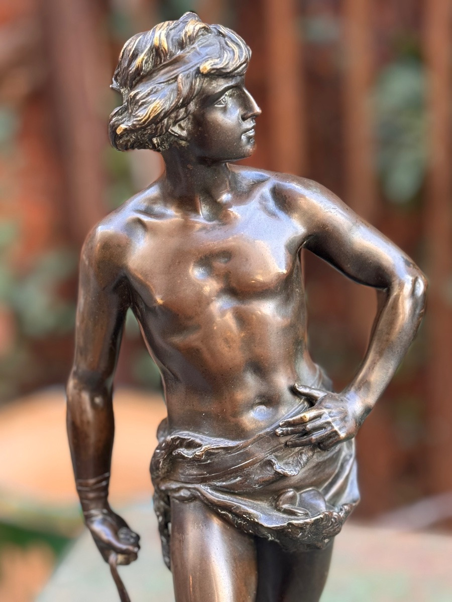 Adrien Étienne Gaudez (1845-1902) – David – Bronze à patine brune, fin XIXe siècle-photo-1