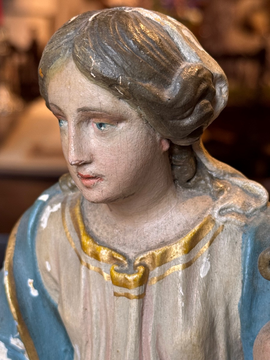 Vierge à l’Enfant en bois sculpté et polychromé – XVIIIe siècle-photo-4