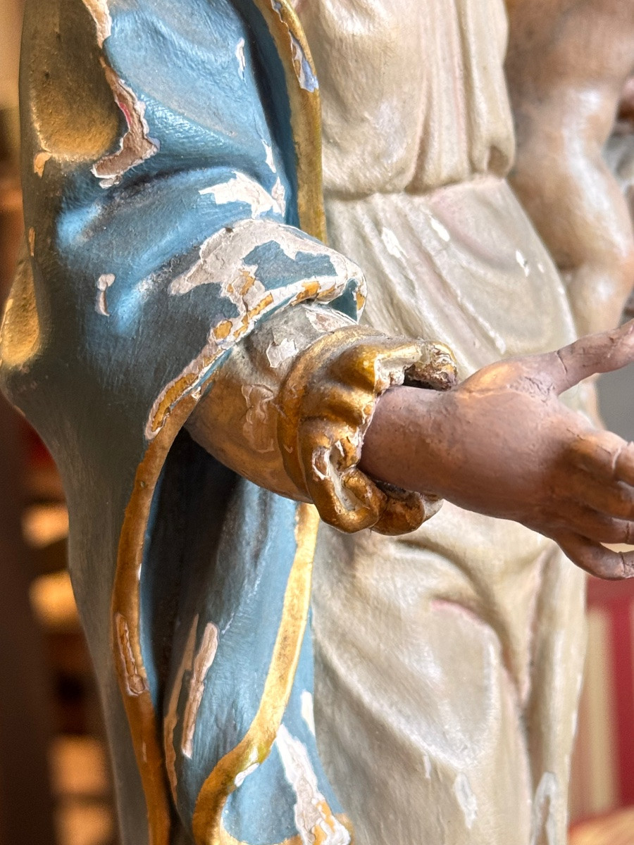 Vierge à l’Enfant en bois sculpté et polychromé – XVIIIe siècle-photo-1