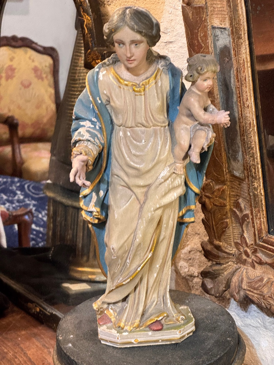 Vierge à l’Enfant en bois sculpté et polychromé – XVIIIe siècle-photo-8