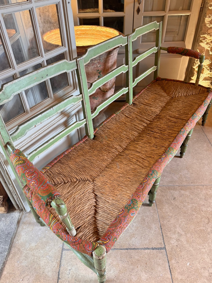 Large Provençal Radassier Three-seater Straw-coated Chair – 18th Century – Louis XVI-photo-4