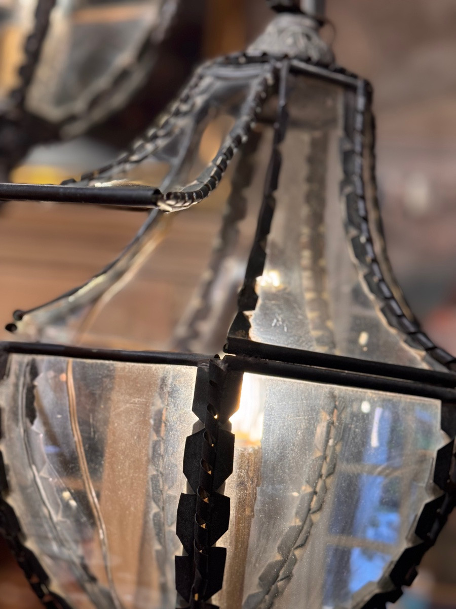 Pair Of Copper And Domed Glass Lanterns – 19th Century Work-photo-2