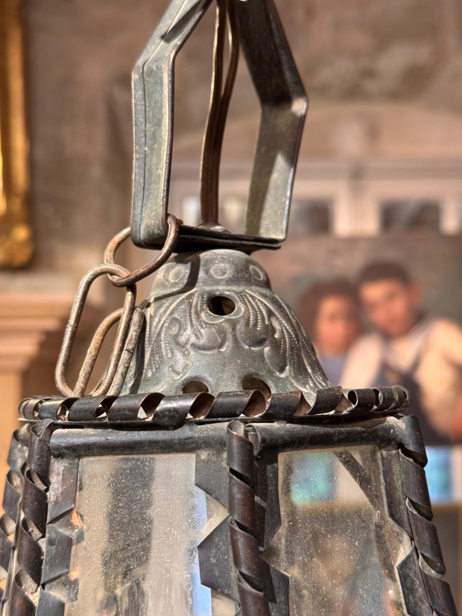 Pair Of Copper And Domed Glass Lanterns – 19th Century Work-photo-3