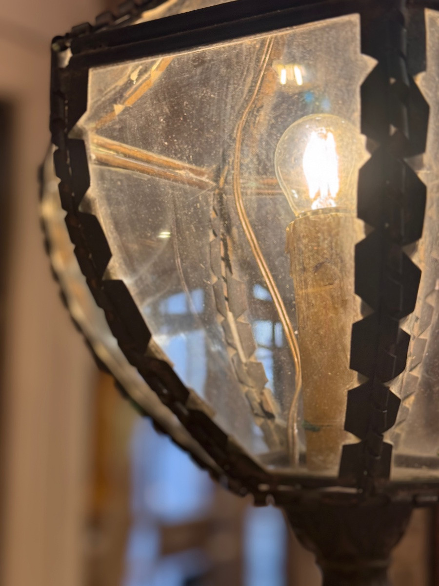 Pair Of Copper And Domed Glass Lanterns – 19th Century Work-photo-4