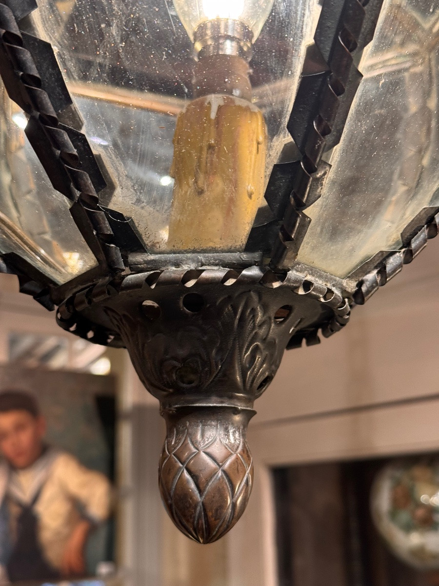 Pair Of Copper And Domed Glass Lanterns – 19th Century Work-photo-2