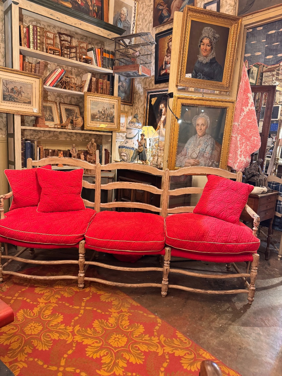 Grand Radassier Provençal Trois Places En Bois Peint, Époque Louis XVI – XVIIIᵉ Siècle-photo-2