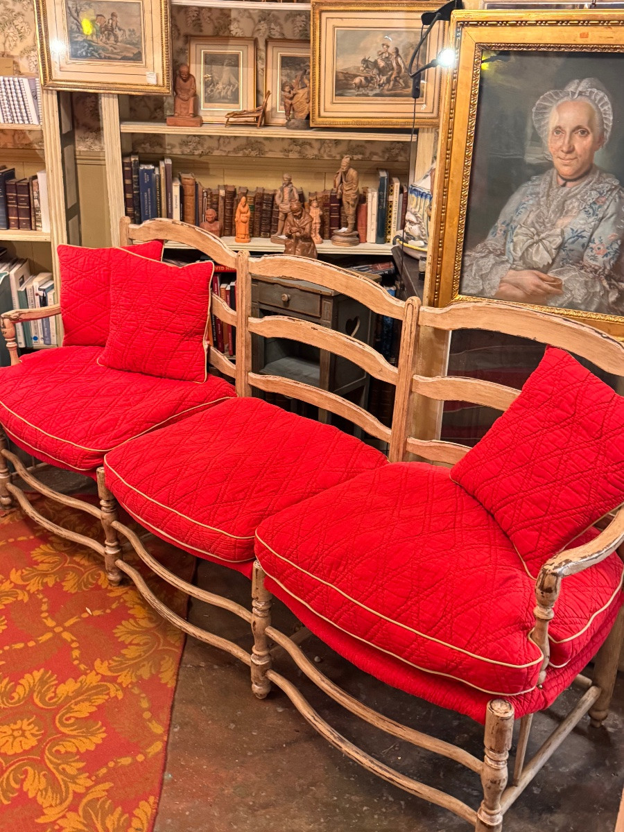 Grand Radassier Provençal Trois Places En Bois Peint, Époque Louis XVI – XVIIIᵉ Siècle-photo-3