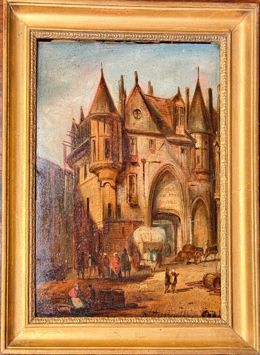 Suite de quatre huiles sur carton – Vues parisienne , vers 1830-1870-photo-3